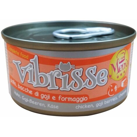 Vibrisse Cat Menu pollo con bacche di Goji e formaggio 24 lattine da 70 g cad.: 24 lattine 70 g cad.