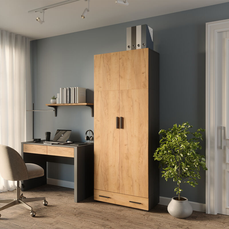Mehrzweckschrank Frank, Anthrazit/goldkraft Eiche, 80 X 201.2 Cm Mit Schubladenmodul, Vicco