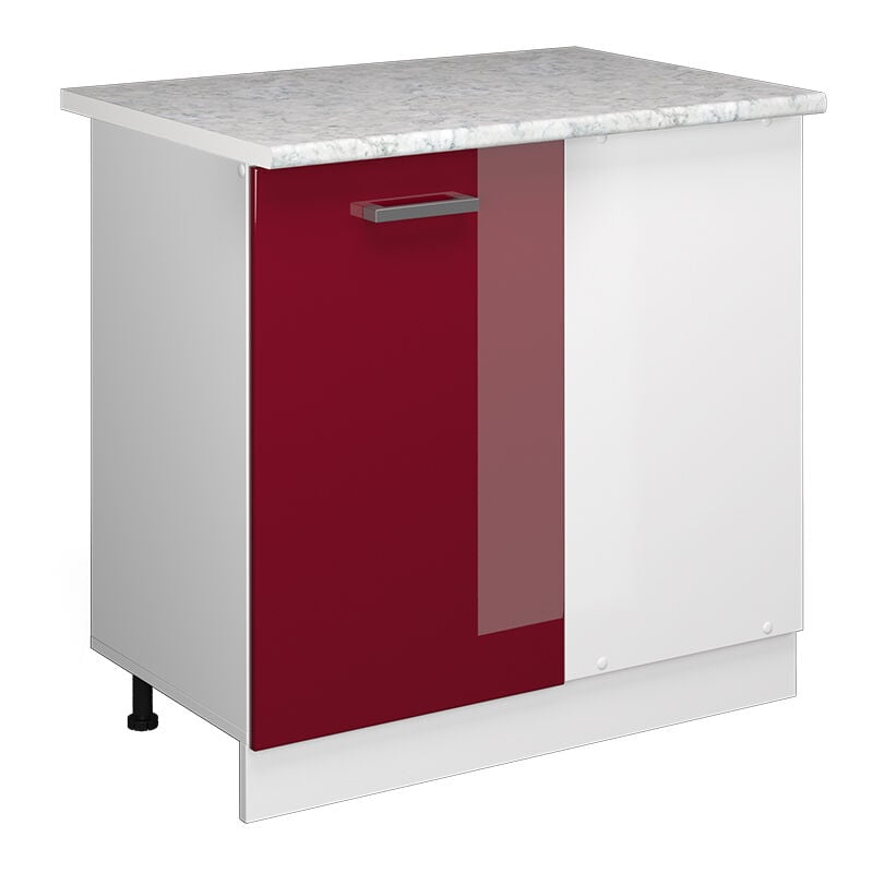 Armoire d'angle universelle R-Line, Rouge bordeaux Haute brillance, 86 cm avec porte, avec plan de travail Vicco