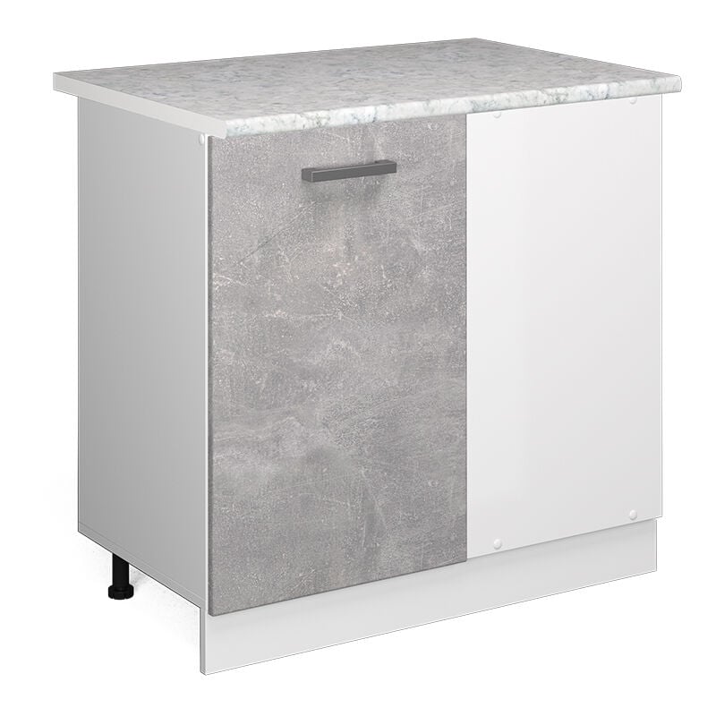 Armoire d'angle universelle R-Line, Béton, 86 cm avec porte, avec plan de travail Vicco
