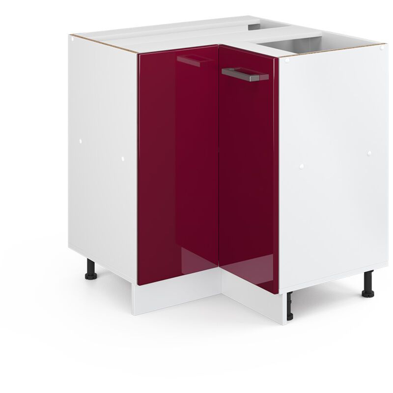 Vicco - Armoire d'angle universelle R-Line, Rouge bordeaux Haute brillance, 75.6 cm avec porte, sans plan de travail