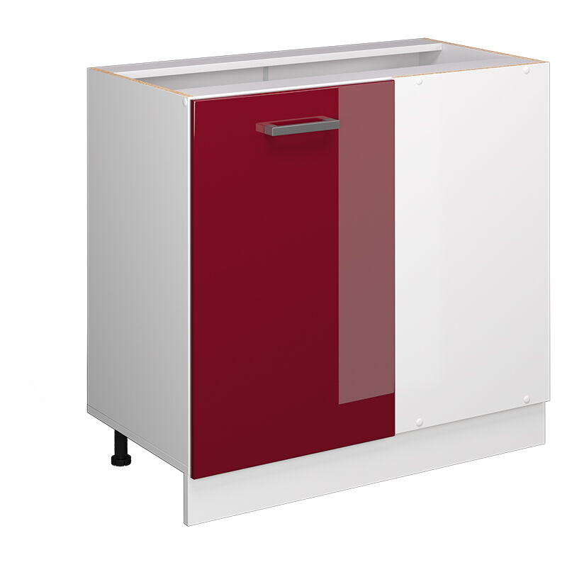 Armoire d'angle universelle R-Line, Rouge bordeaux Haute brillance, 86 cm avec porte, sans plan de travail Vicco