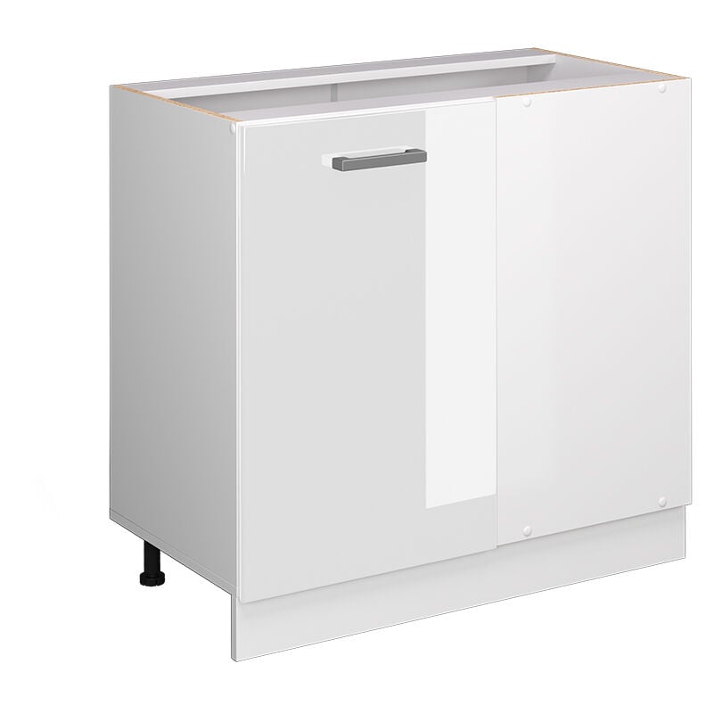 Armoire d'angle universelle R-Line, Blanc Haute brillance, 86 cm avec porte, sans plan de travail Vicco