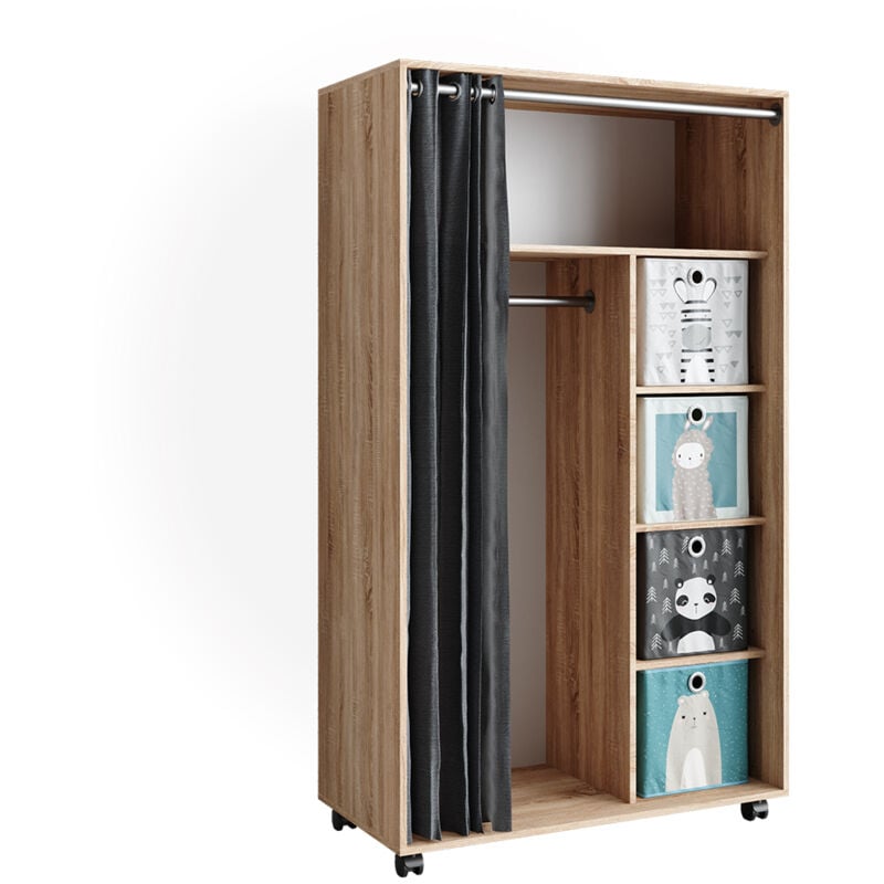 Armoire Doros, Sonoma, 100 x 168 cm ouvert, avec roulettes Vicco