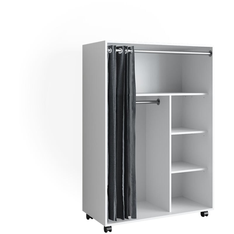 Armoire Doros, Blanc, 100 x 146.6 cm ouvert, avec roulettes Vicco