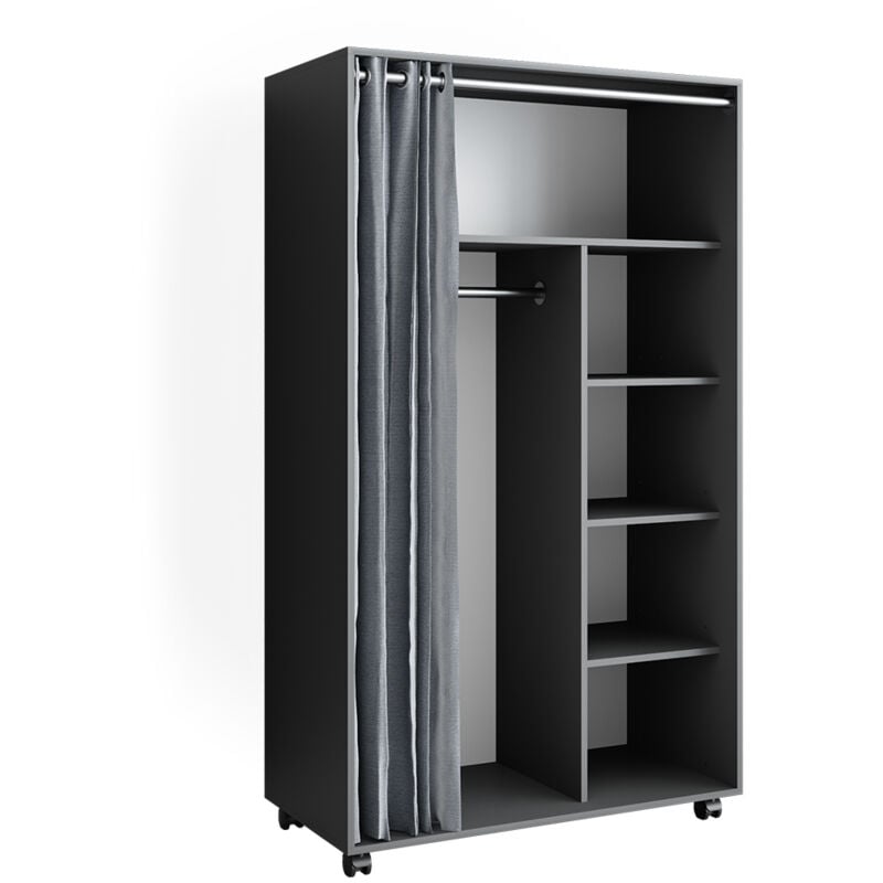 Vicco - Armoire Doros, Gris, 100 x 168 cm avec roulettes