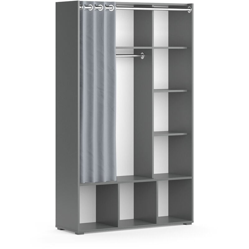 Armoire Luigi, Gris, 105.8 x 178.1 cm avec tringle à rideaux Vicco