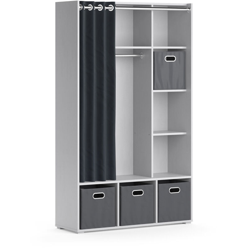 Armoire Luigi, Gris clair, 105.8 x 178.1 cm avec boîtes pliantes (grises) Vicco