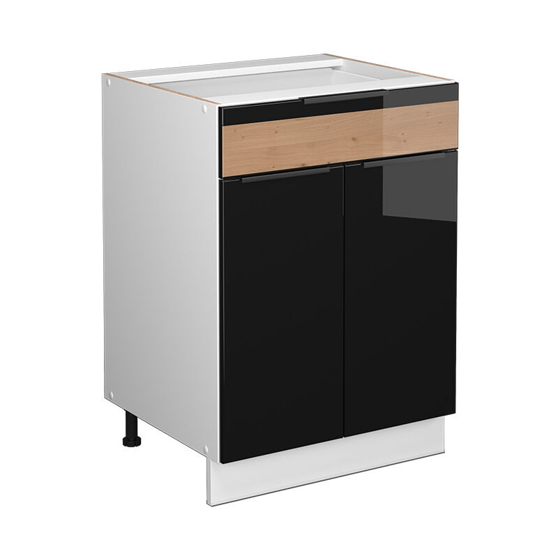 Meuble de rangement de salle de bain Fame-Line, Chêne noir brillant/blanc, 60 x 81.6 cm avec tiroir, sans plan de travail Vicco