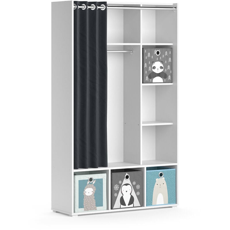 Armoire pour enfants Luigi, Blanc, 105.8 x 178.1 cm avec boîtes pliantes (grises) Vicco