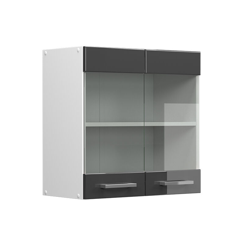 Armoire suspendue universelle R-Line, Anthracite Haute brillance, 60 cm avec portes vitrées Vicco