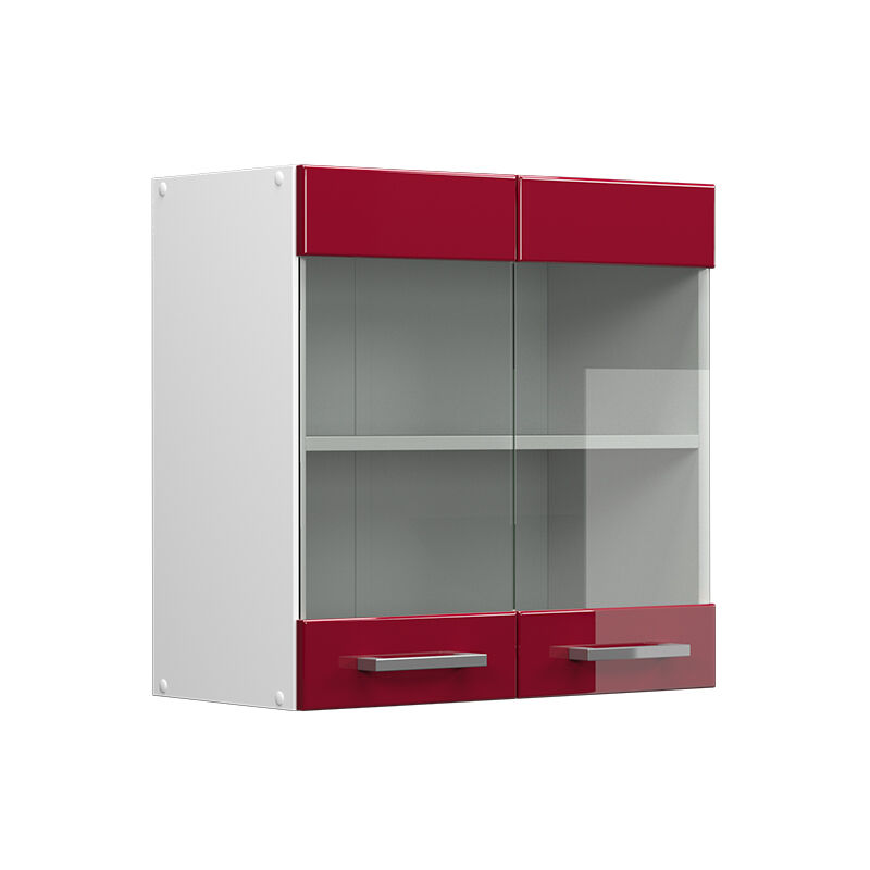 Armoire suspendue universelle R-Line, Rouge bordeaux Haute brillance, 60 cm avec portes vitrées Vicco