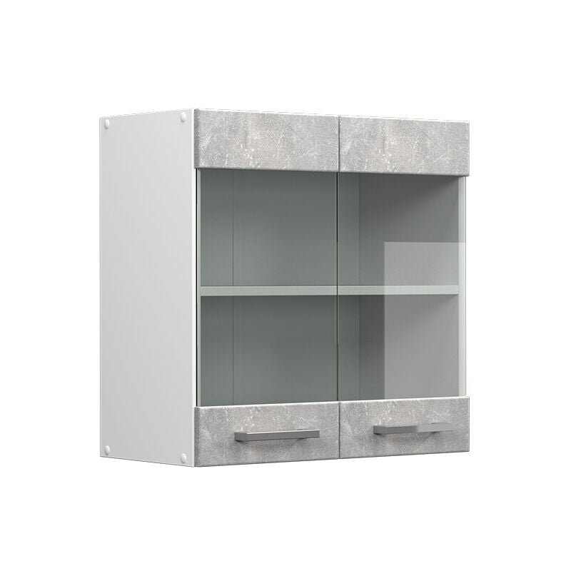 Vicco - Armoire suspendue universelle R-Line, Béton, 60 cm avec portes vitrées