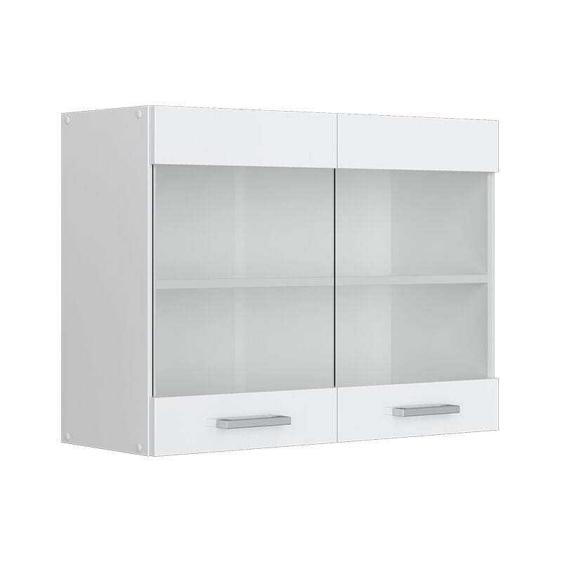 Armoire suspendue universelle R-Line, Blanc Haute brillance, 80 cm avec portes vitrées, Vicco