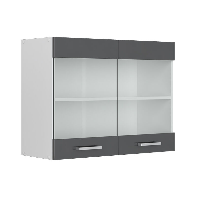Vicco - Armoire suspendue universelle R-Line, Anthracite Haute brillance, 80 cm avec portes vitrées