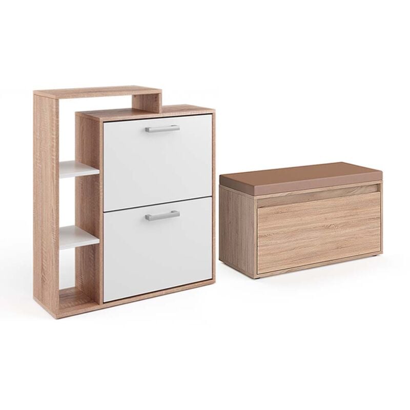 Vicco - Meuble à chaussure Orlando, Sonoma, 2 parties, avec banc