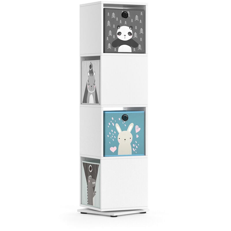 Bibliothèque enfant, Blanc, 35.2 x 144.2 cm avec 4 boîtes pliantes Vicco