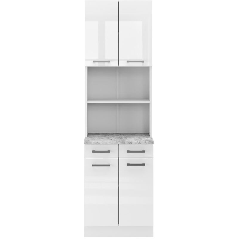 Bloc cuisine R-Line, Blanc Haute brillance, 60 cm, pt Marbre Vicco