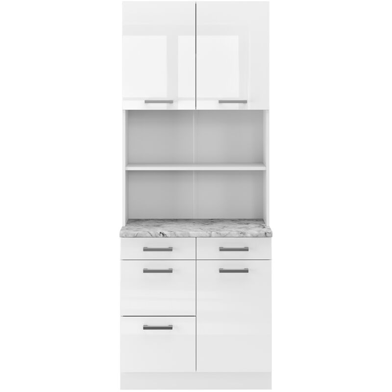 Bloc cuisine R-Line, Blanc Haute brillance, 80 cm, pt Marbre Vicco