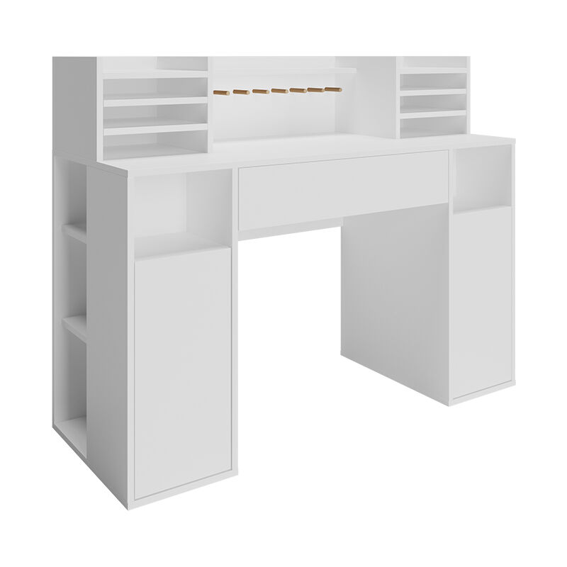 Vicco - Bureau, Blanc, 126.8 x 50 cm xl avec étagères