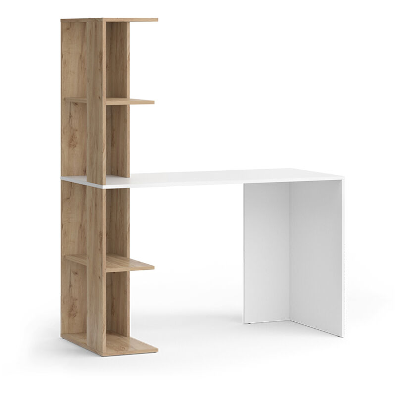 Vicco - Bureau Tower, Blanc/Sonoma, 122.2 x 55.2 cm avec 4 compartiments