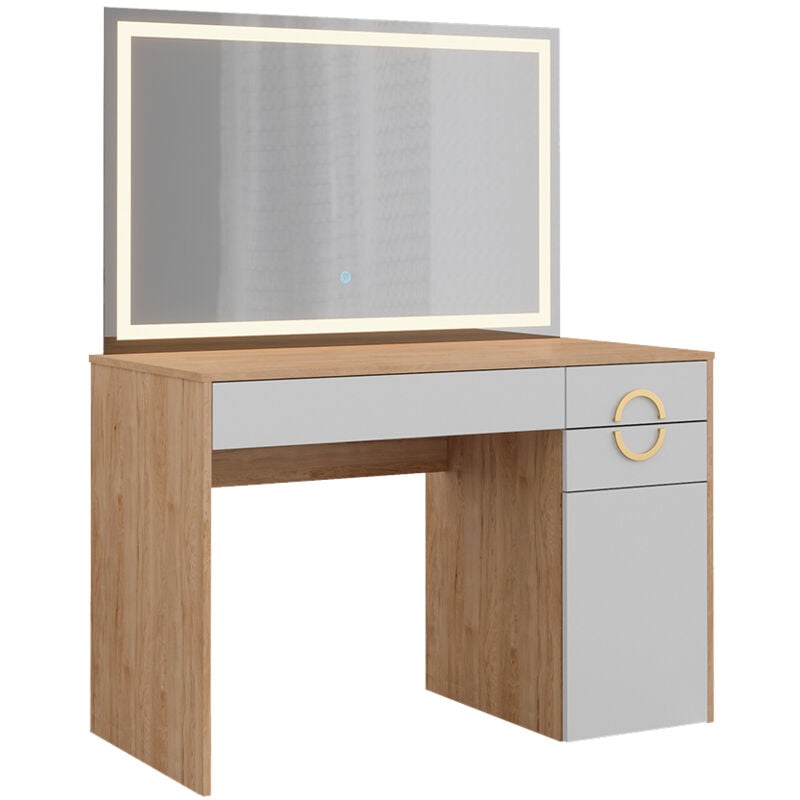 Vicco - Coiffeuse Adela, Rockford Hickory naturel, 115 cm avec miroir led