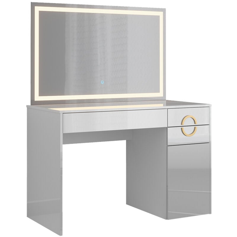 Vicco - Coiffeuse Adela, Blanc, 115 cm avec miroir led