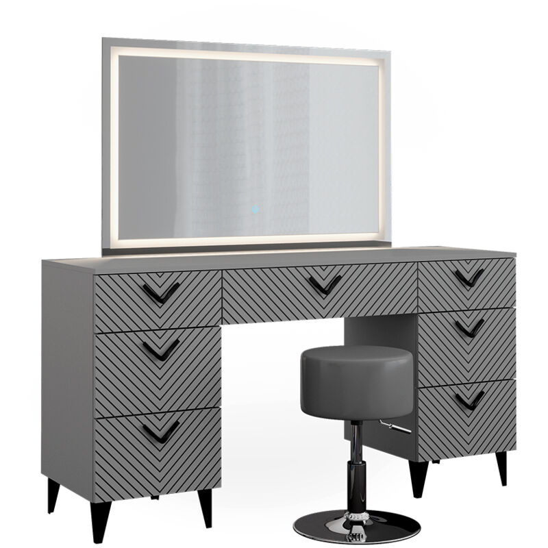 Vicco - Coiffeuse Anett, Gris, 150cm avec miroir led et tabouret