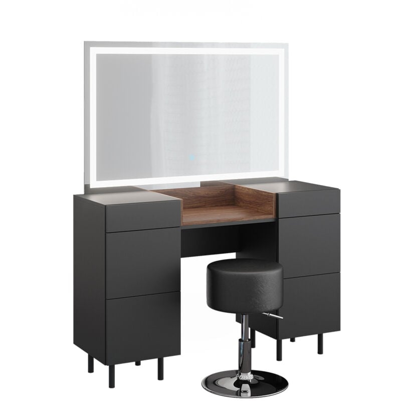 Coiffeuse Anika, Anthracite, 120 cm avec miroir LED et tabouret, Vicco