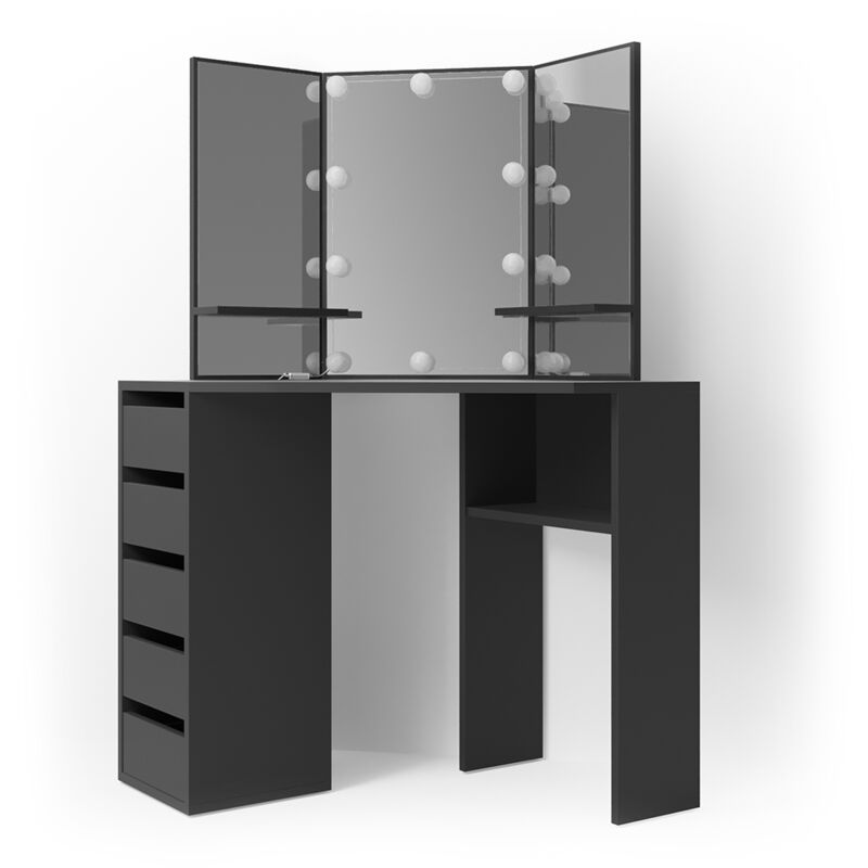 Vicco - Coiffeuse Arielle, Noir, 110 cm avec éclairage led