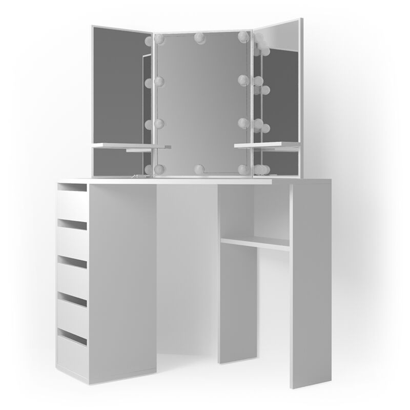 Vicco - Coiffeuse Arielle, Blanc, 110 cm avec éclairage led