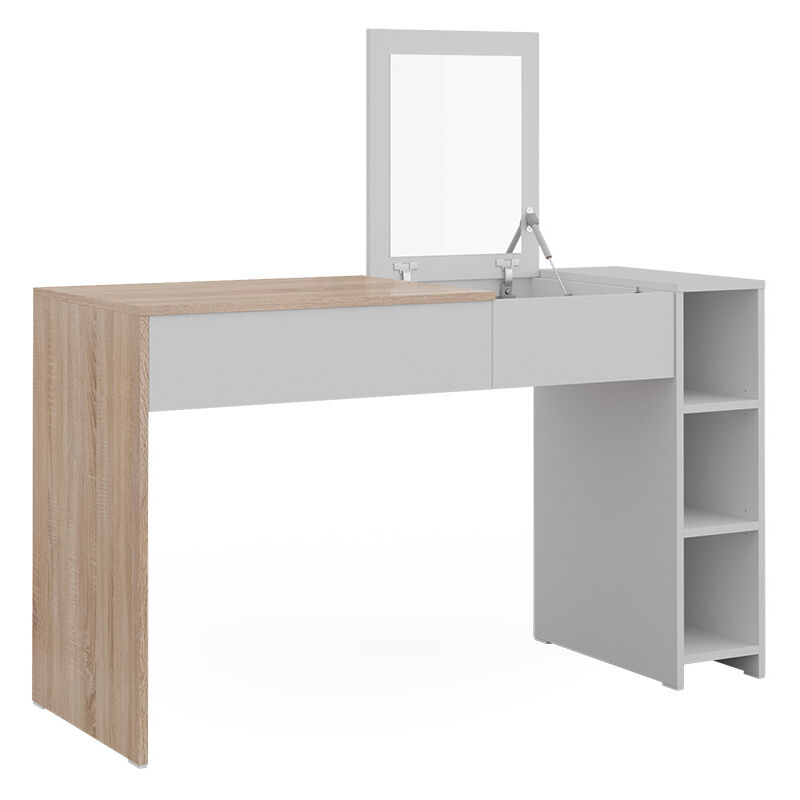Vicco - Coiffeuse Kira, Blanc/Sonoma, 129.6 cm avec miroir escamotable