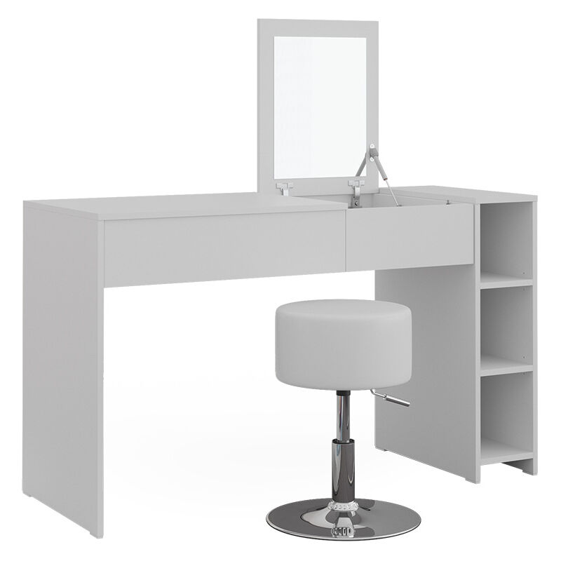 Vicco - Coiffeuse Kira, Blanc, 129.6 cm avec tabouret et miroir escamotable