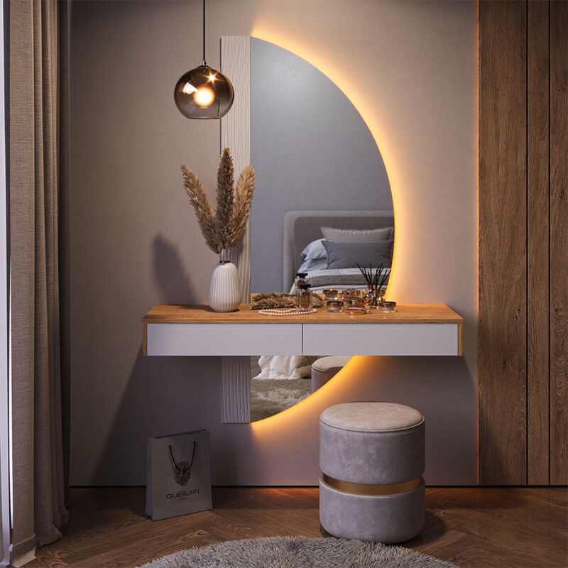 Coiffeuse Melisa, Blanc, 120 cm avec éclairage LED, Vicco