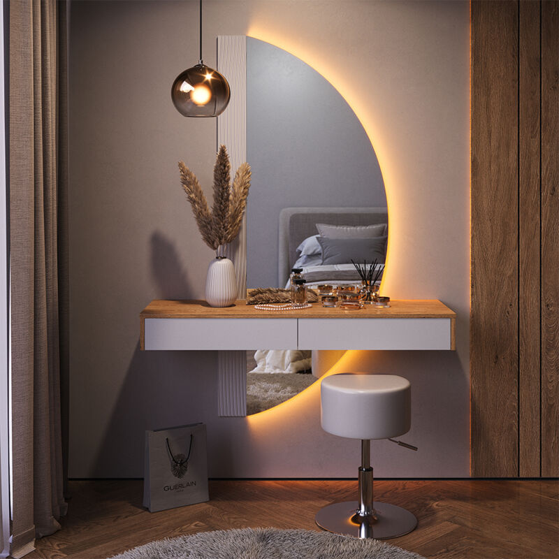 Coiffeuse Melisa, Blanc, 120 cm avec éclairage LED et tabouret, Vicco