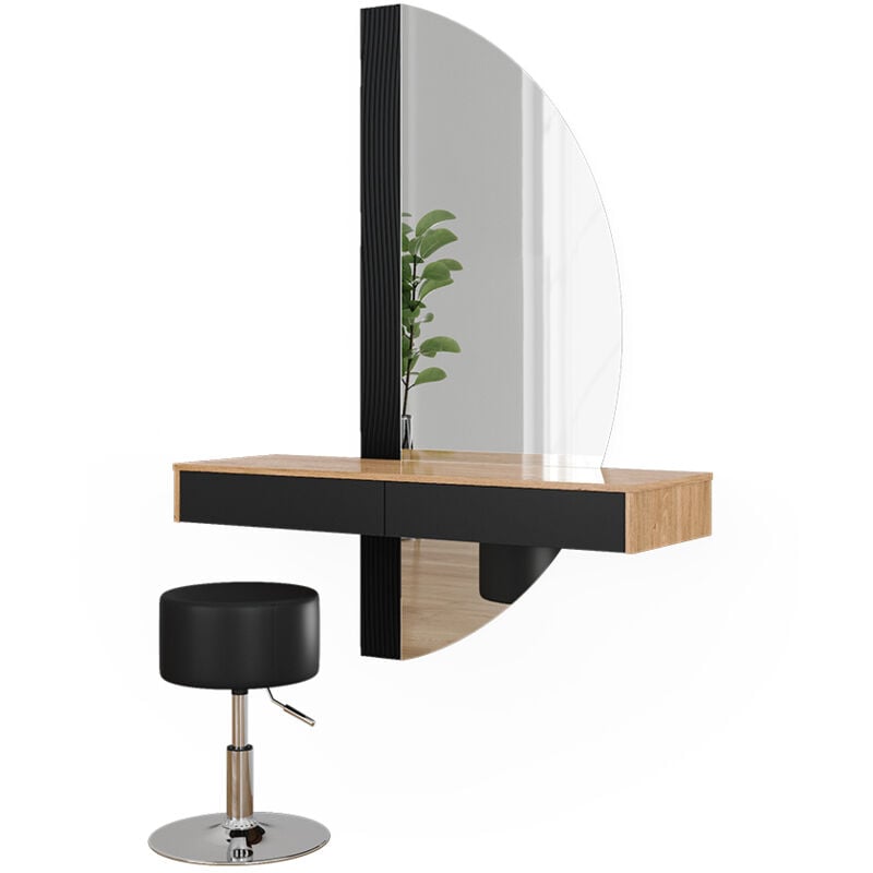 Vicco - Coiffeuse Melisa, Noir, 120 cm avec éclairage et tabouret