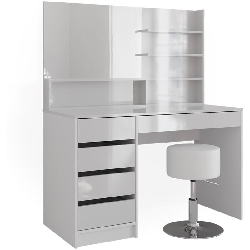 Coiffeuse Sherry, Blanc, 145 cm avec tabouret Vicco