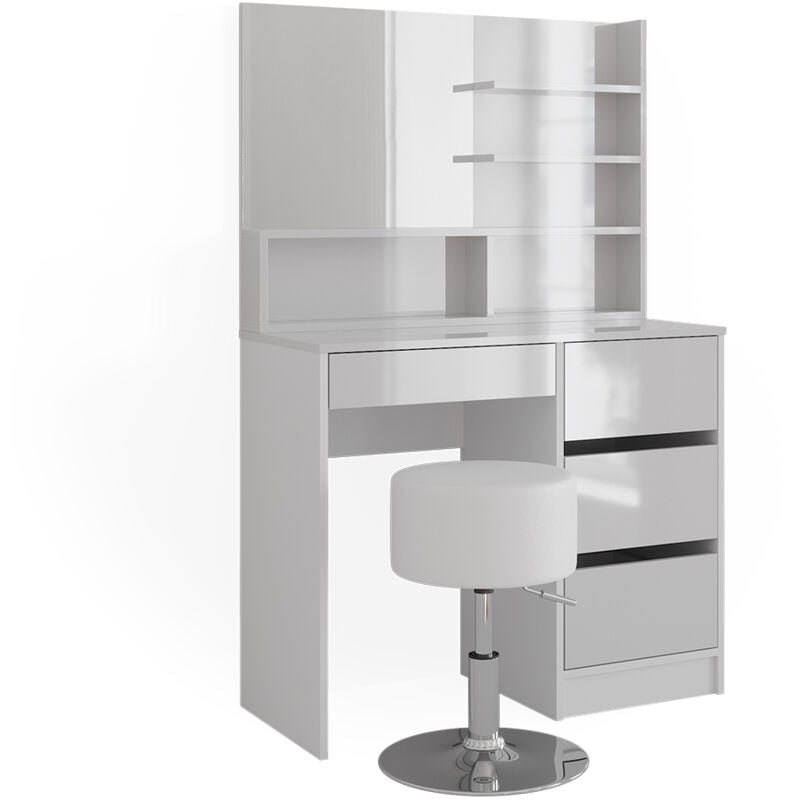 Vicco - Coiffeuse Sherry, Blanc, 140 cm avec tabouret
