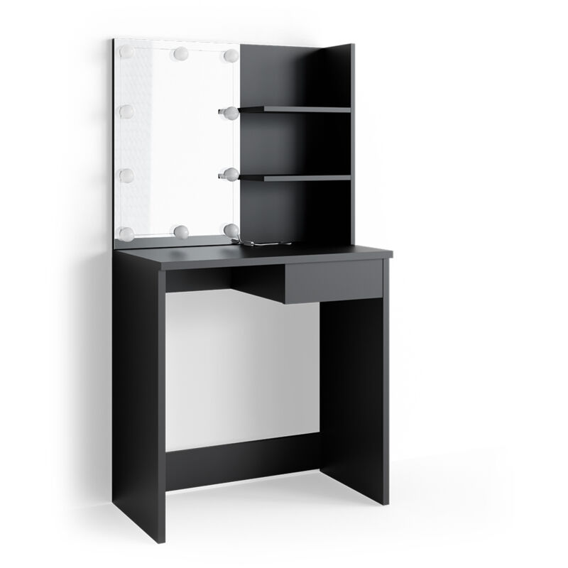 Vicco - Coiffeuse Dekos, Noir, 75 cm avec éclairage led