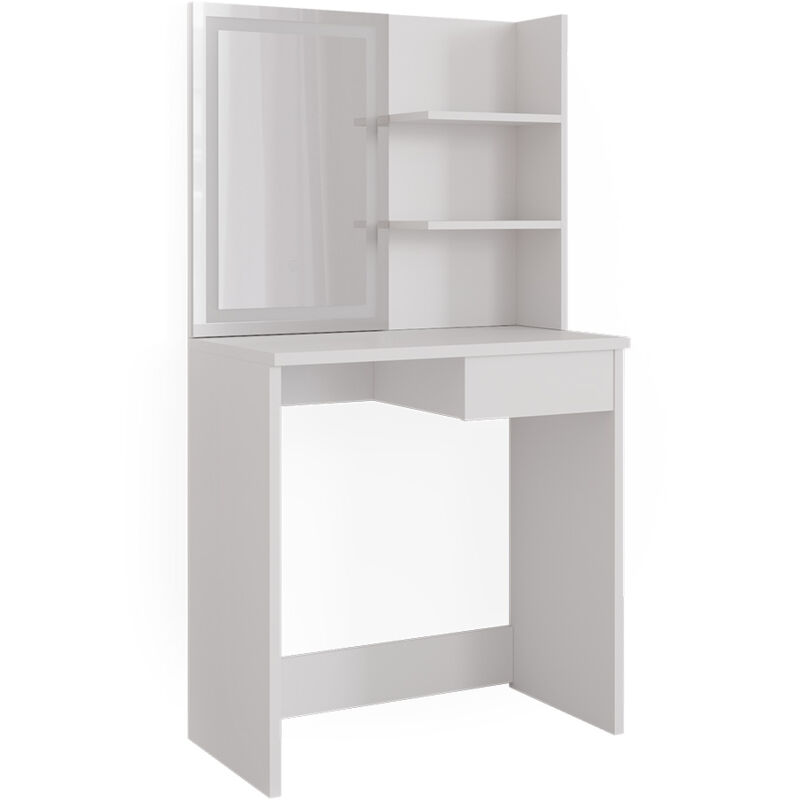 Vicco - Coiffeuse Dekos, Blanc, 75 cm avec miroir led