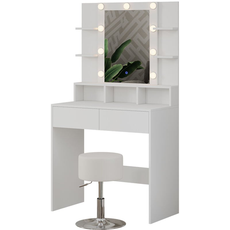 Vicco - Coiffeuse Taylor, Blanc, 80 cm avec éclairage led et tabouret