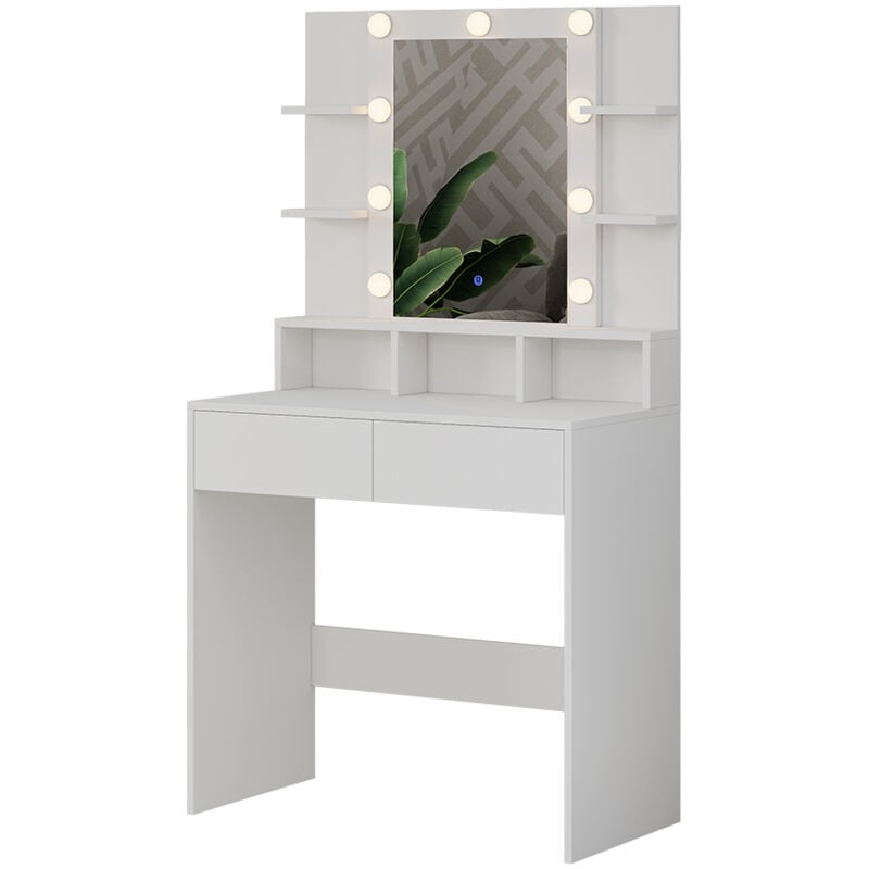 Vicco - Coiffeuse Taylor, Blanc, 80 cm avec éclairage led