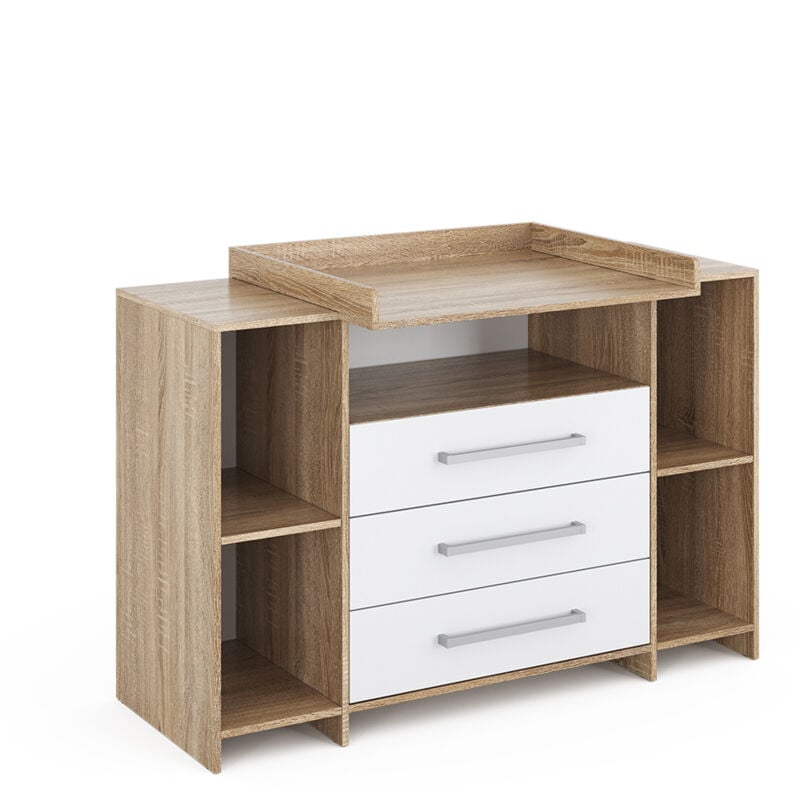 Commode à langer Oskar, Sonoma, 143 x 100 cm XL avec tiroirs, Vicco