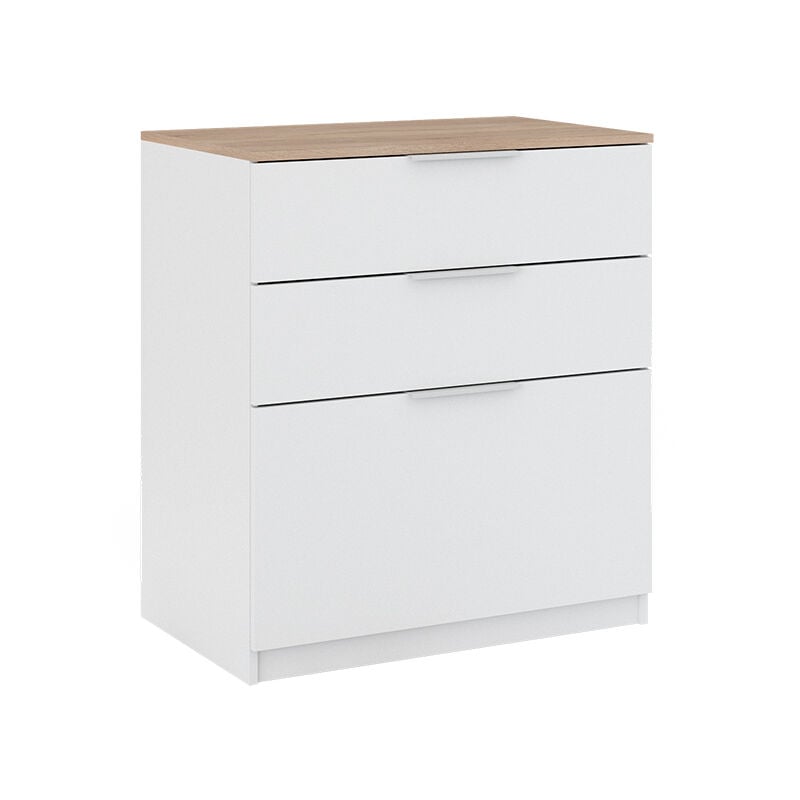 Commode avec tiroirs Betti, Blanc/Sonoma, 80 x 90 cm avec 3 tiroirs Vicco
