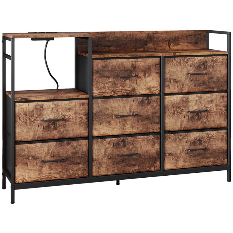 Sideboard Brian, Chêne rustique, 132 x 30 cm avec 8 tiroirs et usb Vicco