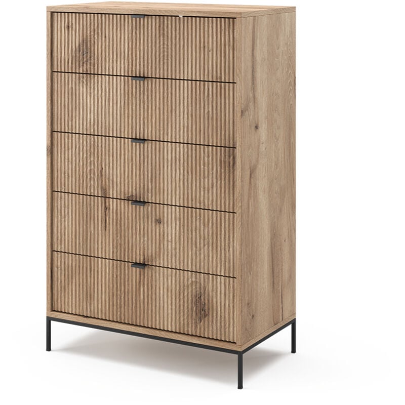 Commode Eliza, Chêne Viking, 76 x 120 cm avec 5 tiroirs, Vicco