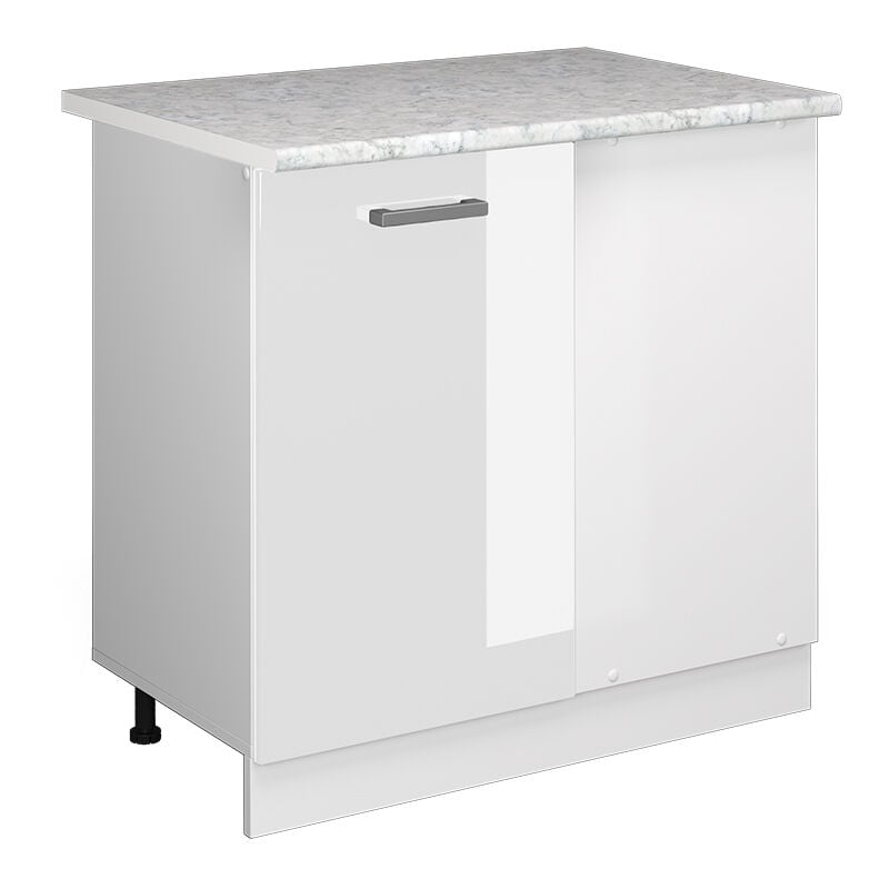 Mobile ad angolo cucina R-Line, Bianco lucido, 86 cm , pl Marmo Vicco