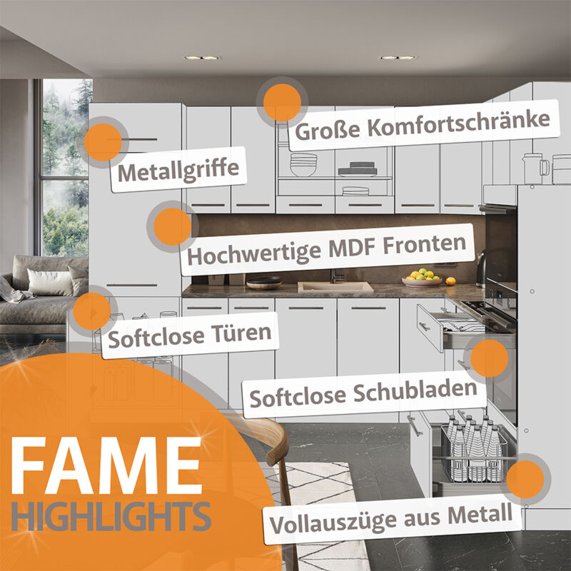 Vicco Cucina Completa Fame line, Bianco, 140 Cm Senza Piano Di Lavoro