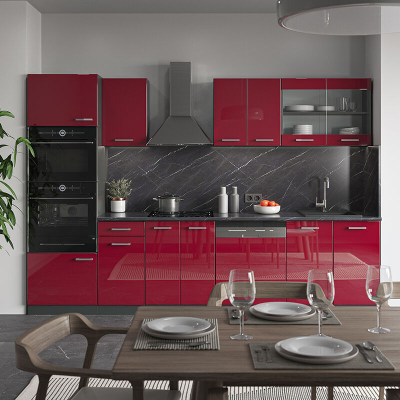 Vicco Cucina Componibile R line, Bordeaux Lucido antracite, 300 Cm ...