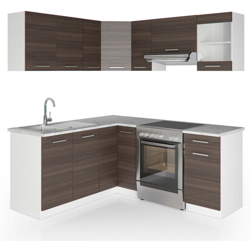 Vicco - Cuisine en angle Rick, Blanc/gris noble, 187x167cm, pt Marbre